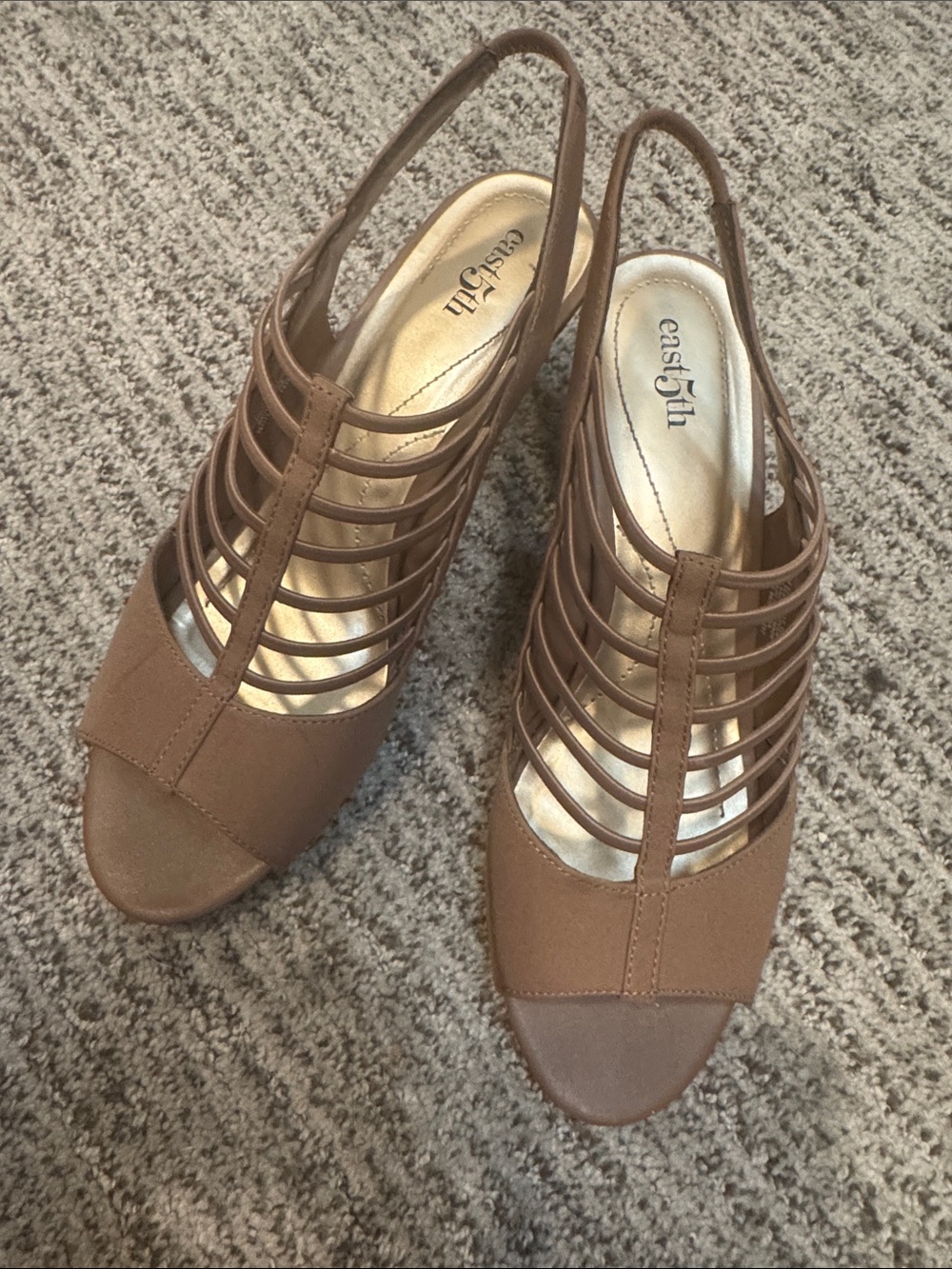 East 5th Tan Multi-Strap Slingback Heels
